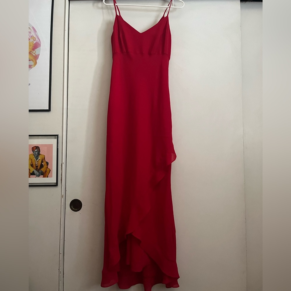 90s Red Ruffle Maxi Dress.